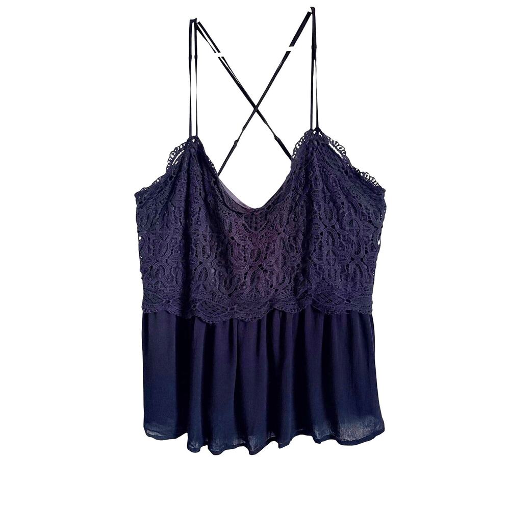 Maurices Black Crochet Lace Peplum Cami Strappy Cross Back 3X Whimsigoth